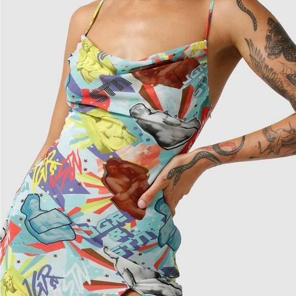 BNWT Jagger & Stone JGR & STN Miami Maxi Dress W Slit NEW Sz 0 XS Lt Blue Print - Picture 5 of 10